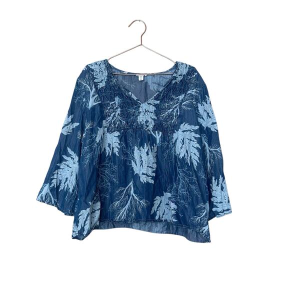 Tribal Tops - Tribal bell 3/4 sleeve blouse smocking size large lyocell tropical